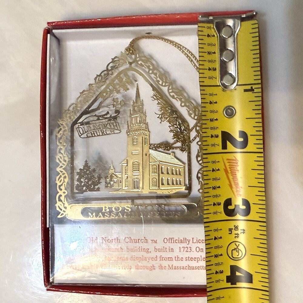 Boston Massachusetts 24K Gold Flashed Brass Christmas Ornament Old North Church - Picture 7 of 9